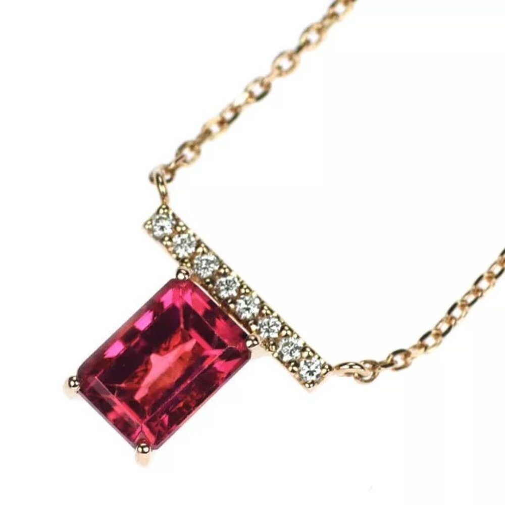 Star Jewelry K18PG Pink Tourmaline Diamond Pendant Necklace D0.02ct